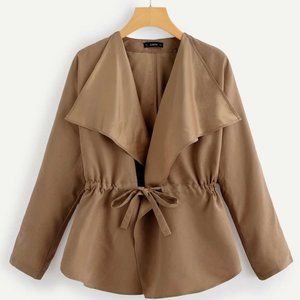 SHEIN Drawstring Waist Solid Waterfall Coat